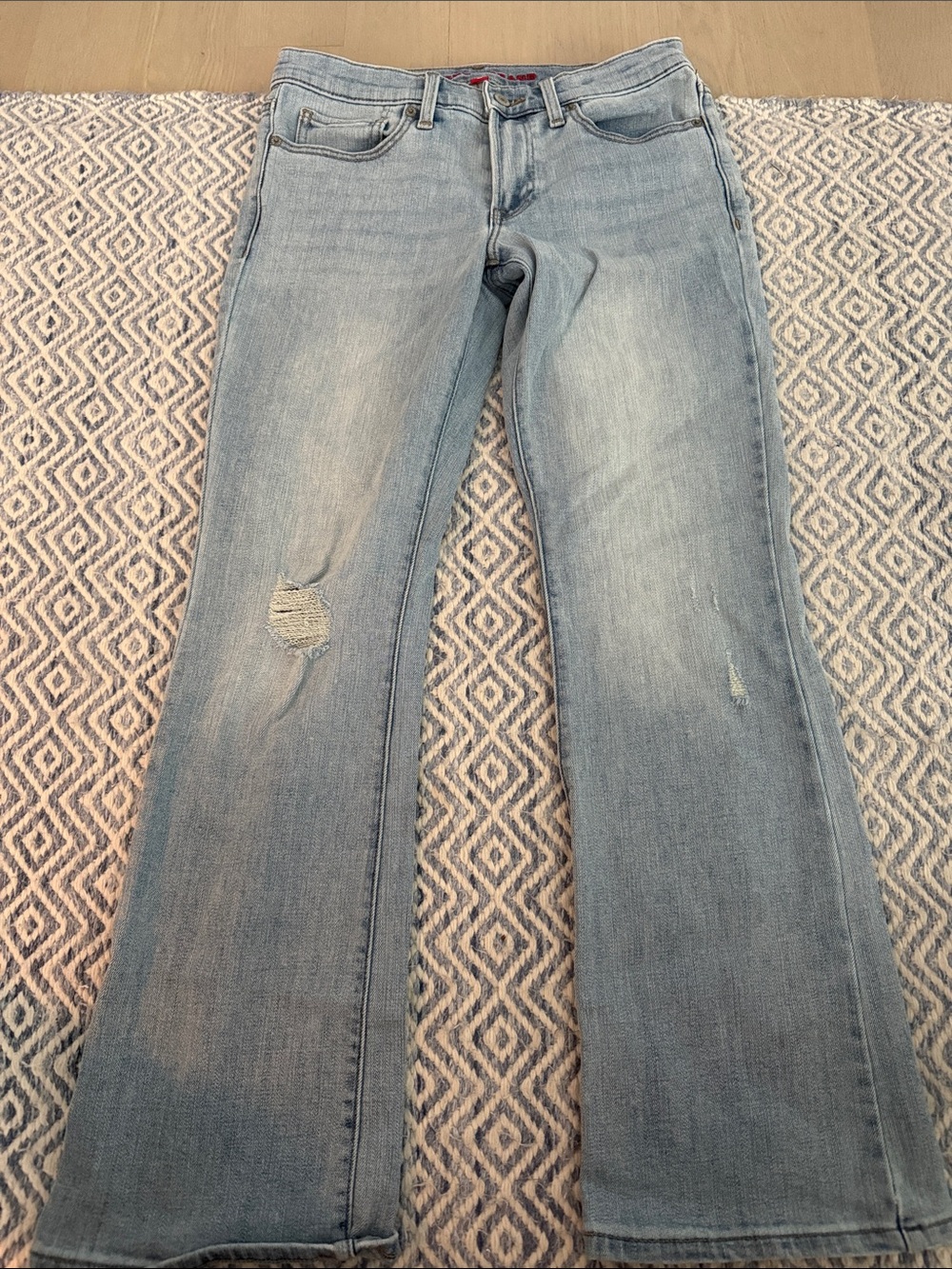 Lucky Brand Light Wash Flare Jeans with Knee Distress